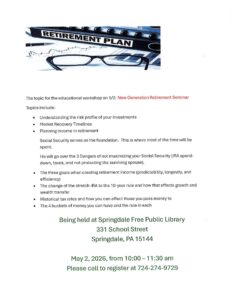 Retirement Planning Workshop-May 2nd at 10:00AM