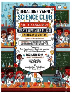 Geraldine Yanni Science Club- Starts Sept. 14, 2026