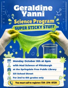 Geraldine Yanni Science Program – October 5th at 6PM