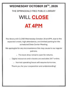 Closing at 4PM October 28th